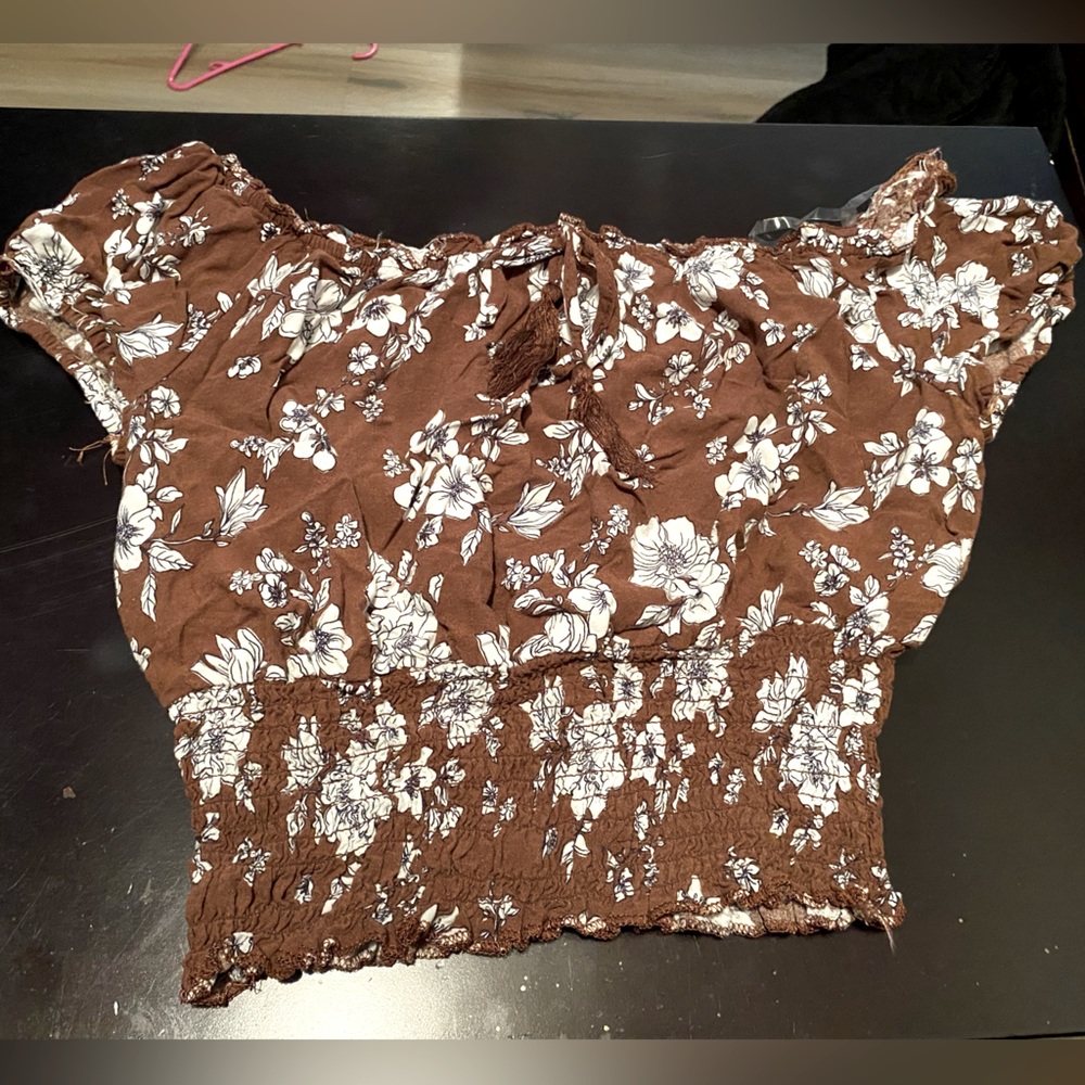 Brown top with flowers